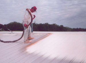 Sprayed foam on metal roof - seamless and watertight